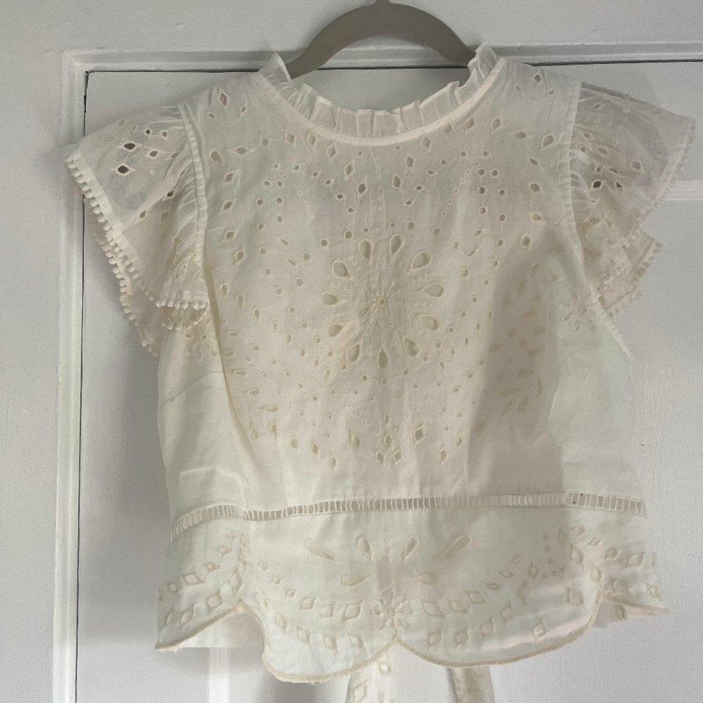 Anthropologie Cream Open Back Cropped Blouse